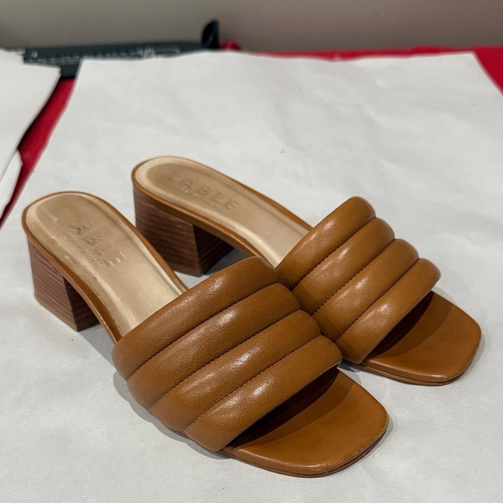 Able Women's Tan Leather Mules with open toe